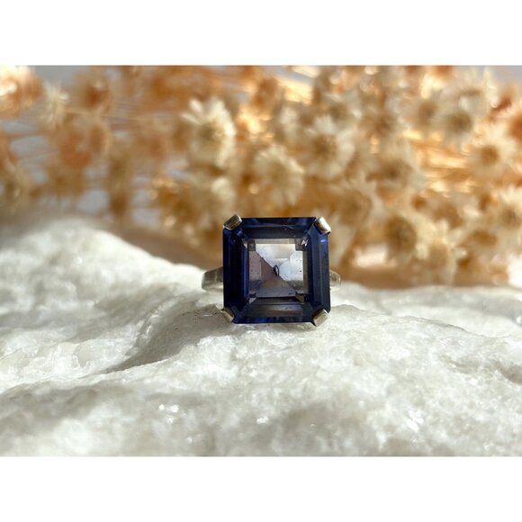 London Blue Topaz Princess Cut 925 Sterling Silver Vintage Ring - sz 6.5 - Picture 5 of 11